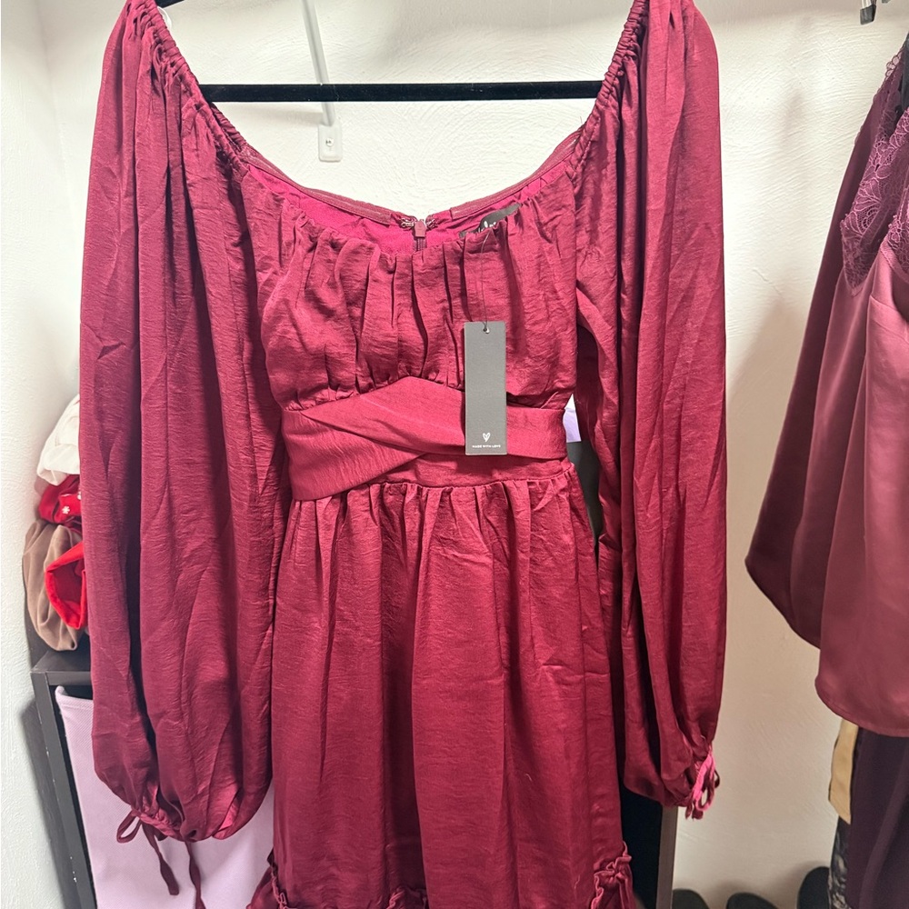Lulu's Plum Purple Satin Long Sleeve Skater Mini Dress